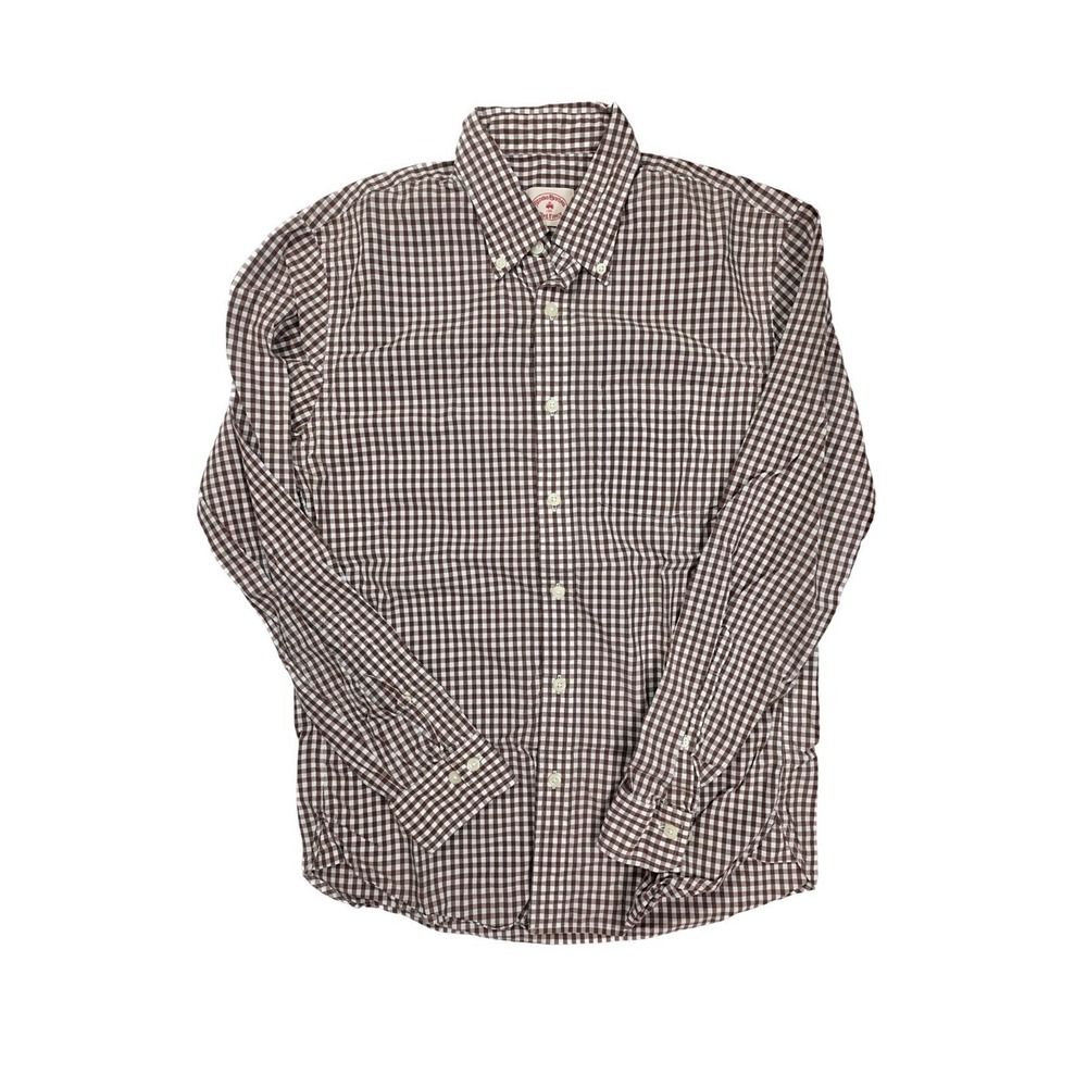 Brooks Brothers 1818 Red Fleece Brown Gingham L/Sleeve Button Down Shirt Men's S